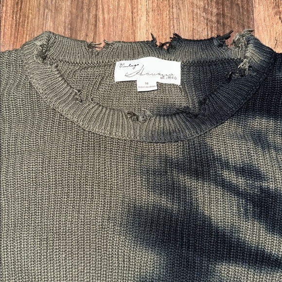 Vintage Havana Long Sleeve Crewneck Distressed Sweater Green Medium - Picture 3 of 4